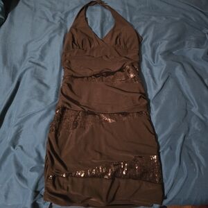 Black Halter Dress with Sequin Accents